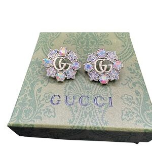 Gucci Silver Earrings with Iridescent Crystals